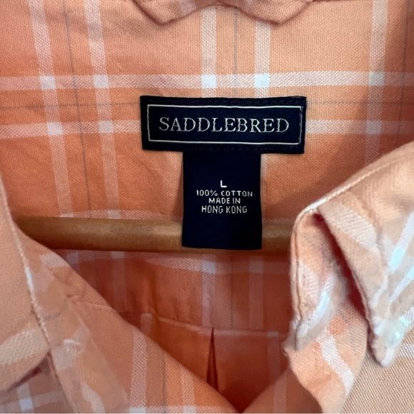 Men's Orange Plaid Shirt Saddlebred 100% Cotton - Picture 3 of 5